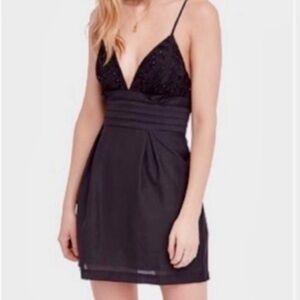 Women's Free People Short Black Beaded-Lace-Embroidered Dress